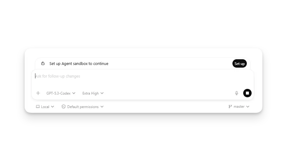 消息输入框上方的 Codex App Windows 沙箱设置提示